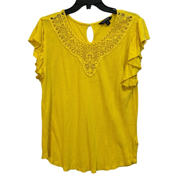 Lauren Ralph Lauren Yellow Crochet
Trim Blouse - Picture 1 of 8